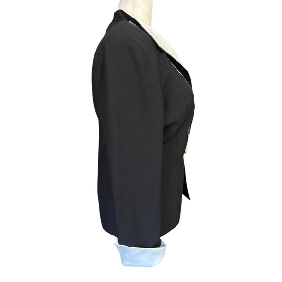 Vintage Women's Black Evening Jacket Rhinestones White Satin Lapel Size 16 Event - Picture 5 of 9